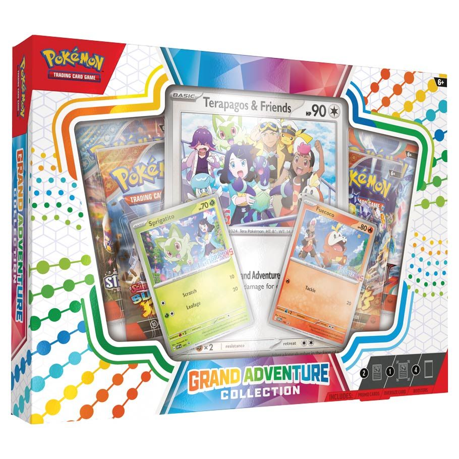 Pokémon TCG: Grand Adventure Collection - Pokémon TCG Grand Adventure Collection box with colorful card designs and featuring Terapiang & Friends card visible through