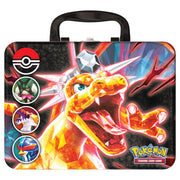 Pokémon TCG: Collector Chest (Fall 2023) - Rectangular black metal collector chest with handle, featuring vibrant Charizard artwork and Poké Ball symbol.