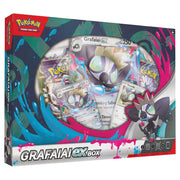 Pokemon: Grafaiai ex Box - Pokemon Grafaiai ex Box with colorful blue and pink paint splashes, featuring a large Grafaiai ex card and booster pack in a