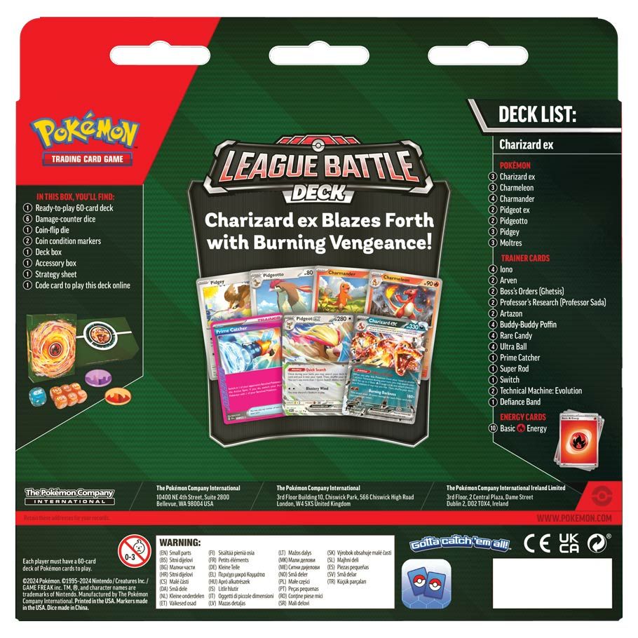 Pokémon TCG: Charizard ex League Battle Deck - Pokémon TCG Charizard ex League Battle Deck box featuring Charizard artwork, green and red packaging with deck list on the.