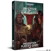 Warhammer 40,000 Roleplay: Imperium Maledictum Inquisition Player's Guide - Dark green hardcover RPG book with gothic warrior artwork, titled Imperium Maledictum Inquisition Player's Guide.