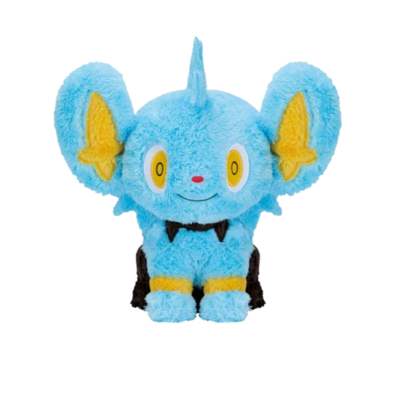 Pokemon Mecha Mofugutto Cozy Healing Plush - Shinx - Blue plush Shinx with large yellow and blue ears, yellow eyes, black collar, and soft fuzzy texture.