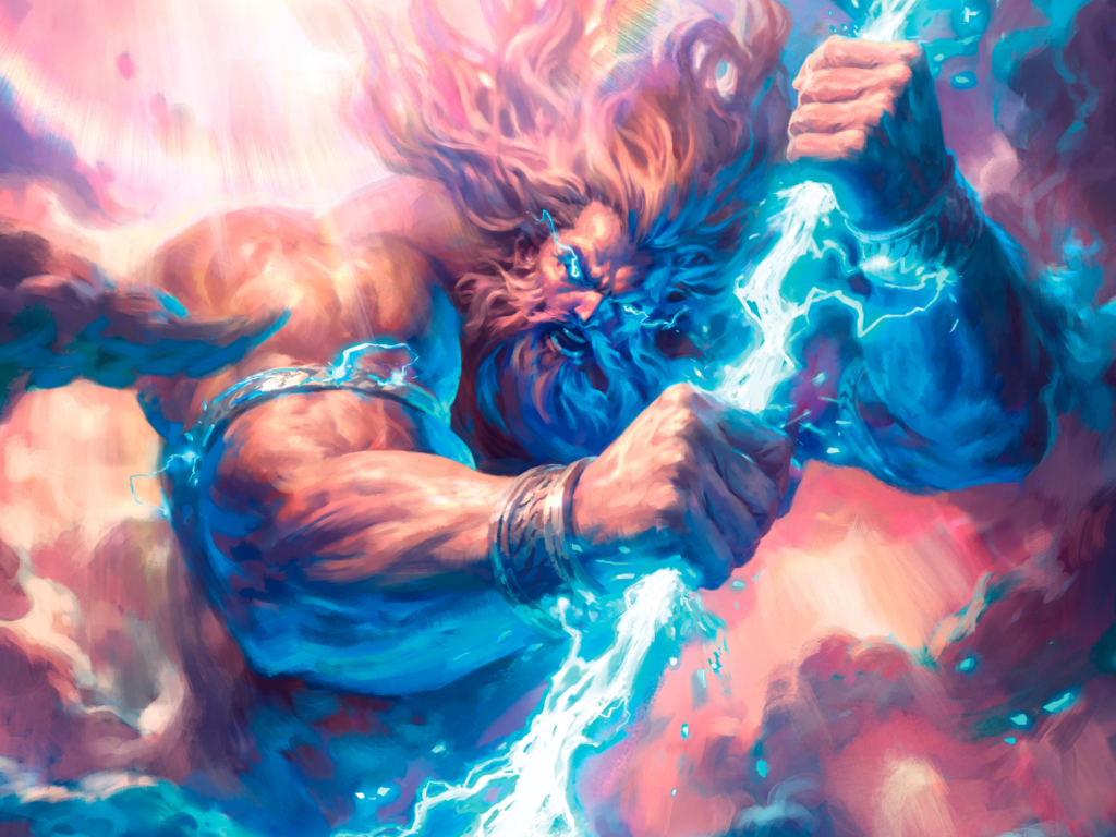 Pro Quest Las Vegas 2026 - Fantasy artwork of a muscular warrior with long hair wielding a glowing blue lightning axe surrounded by dynamic swirling.