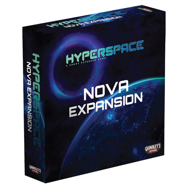 Hyperspace: Nova Expansion - Dark blue board game box with cosmic design, titled Hyperspace Nova Expansion in bold white and blue letters.