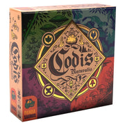 Codis Naturalis - Square card game box with natural elements design in green, red, and brown tones, featuring ornate gold diamond frame and.