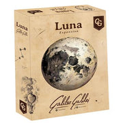 Galileo Galilei: Luna expansion - Beige box featuring detailed black and white moon illustration, labeled "Luna Expansion" for Galileo Galilei game.