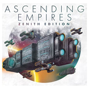 Ascending Empires: Zenith Edition - Futuristic gray spaceship with blue glowing thrusters and smaller escort ships in space above a planet's horizon.