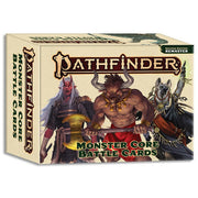 Pathfinder 2E: Monster Core Battle Cards - Box of Pathfinder Monster Core Battle Cards featuring fantasy creatures on the cover, with earthy tones and bold lettering.