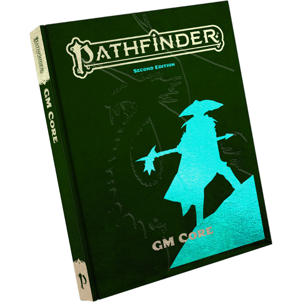 Pathfinder Game Master Core Special Edition (Second Edition) - Dark green hardcover book with metallic turquoise silhouette of a cloaked figure wielding a weapon, titled Pathfinder GM.
