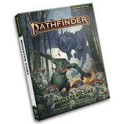 Pathfinder 2E: Monster Core Pocket Edition - Compact hardcover book with dark fantasy art showing monsters and a warrior, titled Pathfinder Monster Core Pocket Edition.
