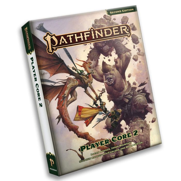 Pathfinder Player Core 2 - Softcover Pathfinder Player Core 2 rulebook with fantasy artwork of a winged warrior and stone giant on cover.