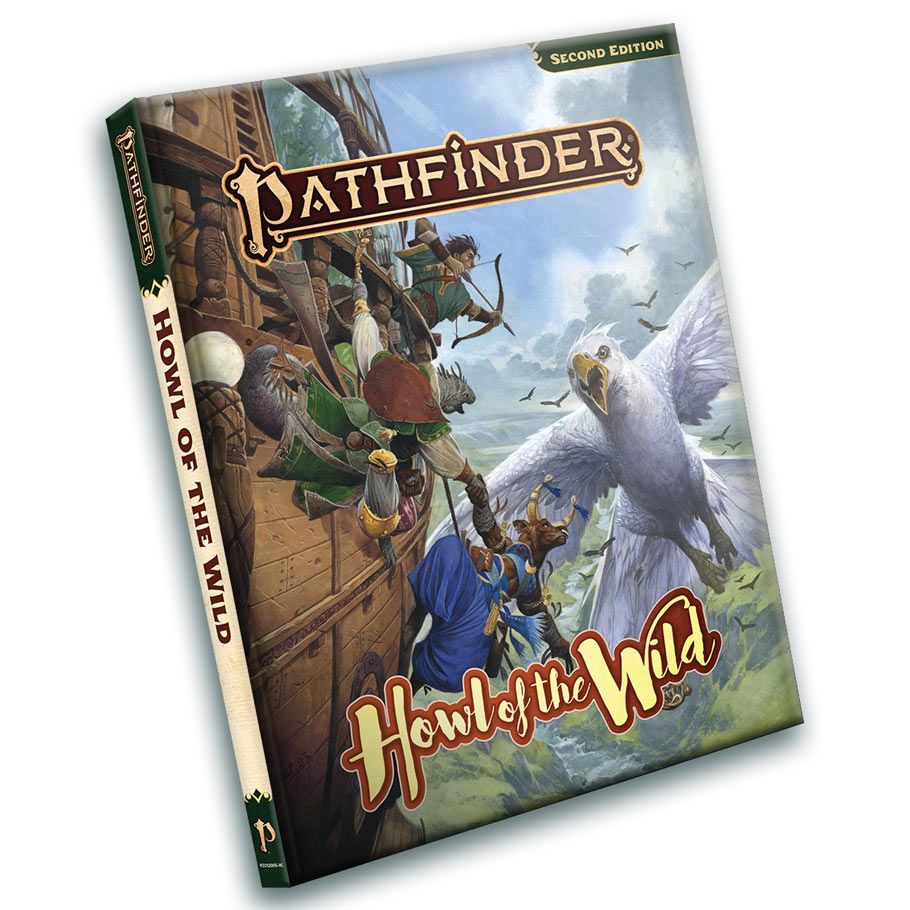 Pathfinder 2E: Howl of the Wild - Pathfinder 2E hardcover book with colorful fantasy cover art showing adventurers facing a large white bird in a forest.