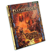 Pathfinder 2E: Guns & Gears (Remastered) - Hardcover Pathfinder role-playing book with steampunk-themed cover art featuring armored characters and fiery molten.