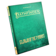 Pathfinder 2E: Adventure: Claws of the Tyrant Special Edition - Green hardcover Pathfinder book with gold embossed title "Claws of the Tyrant" and fantasy-style lettering on front and.