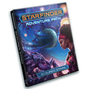 Starfinder RPG: Scoured Stars Adventure Path - Glossy sci-fi RPG book with a blue and purple space scene and a futuristic female character on the cover.