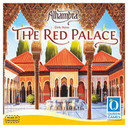 Alhambra: The Red Palace - Alhambra board game box with intricate red palace arches and courtyard fountain illustration under blue sky.