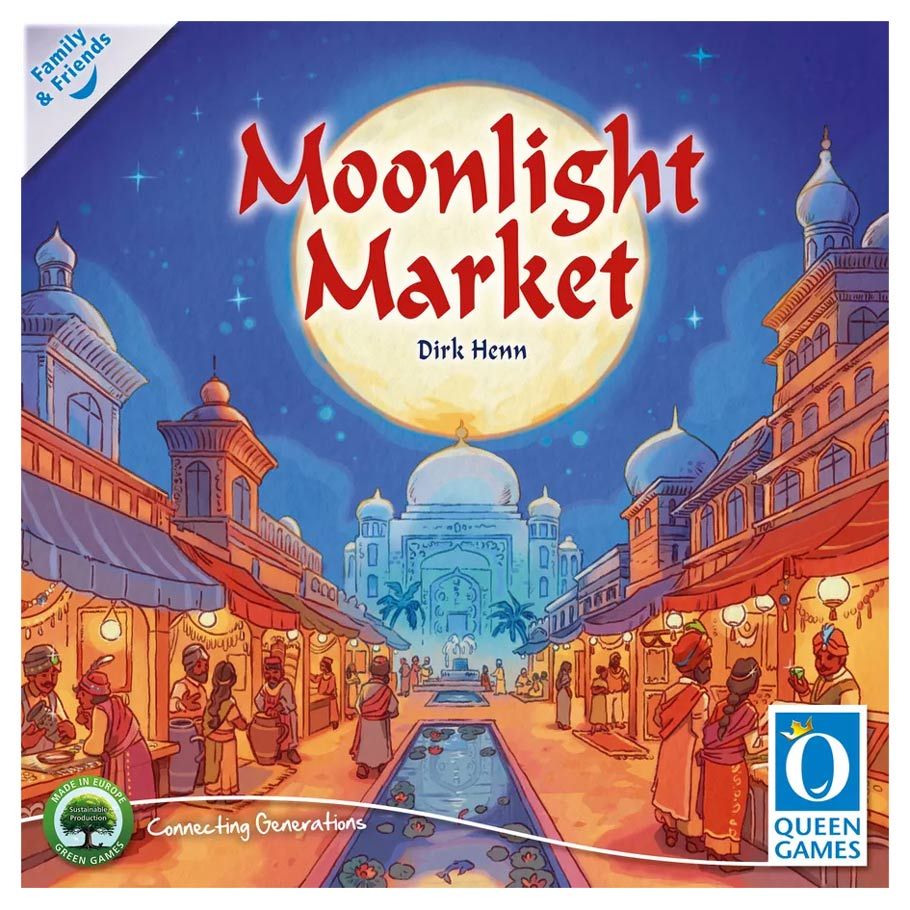 Moonlight Market - Colorful board game box with an illustrated Middle Eastern market scene under a full moon.
