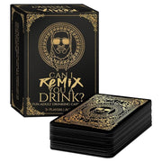 Can I Remix You a Drink? - Black and gold card game box with matching black cards featuring ornate gold drink-themed designs and bold lettering.