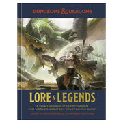 D&D: Lore & Legends - Hardcover book with dark blue cover featuring detailed fantasy artwork of armored heroes and a dragon, titled "Lore &.