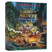 D&D Heroes' Feast: Flavors of the Multiverse - Hardcover cookbook with colorful fantasy artwork depicting adventurers cooking over a campfire in a forest, titled "Heroes'.
