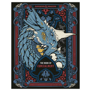 D&D: The Book of Concealment - Dark blue and red ornate book cover featuring a detailed blue dragon head with white horns and yellow eyes, titled "The Book