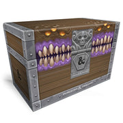 D&D: Mimic Treasure Chest Notebook Set - Brown wooden treasure chest notebook with a monstrous mimic face and silver metal edges and lock.