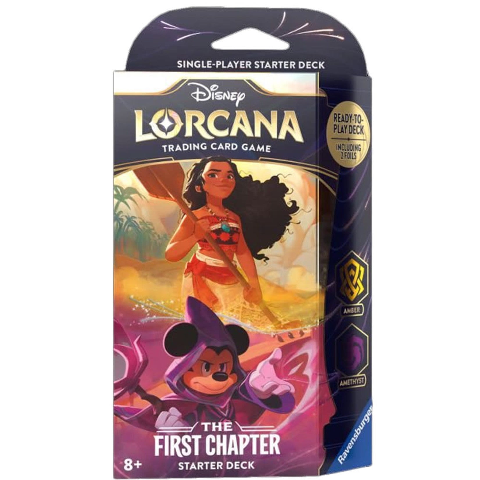 Lorcana Trading Card Game: The First Chapter Starter Deck - Amber & Amethyst - Disney Lorcana trading card game starter deck box featuring a colorful illustration of a girl in a flowing orange dress and.