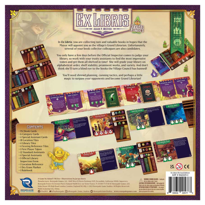 Ex Libris 2nd Edition - Ex Libris 2nd Edition board game box with colorful cards, player boards, and tokens displayed on a parchment-style.