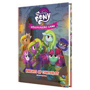 My Little Pony Roleplaying Game: Knights of Canterlot Sourcebook - Colorful hardcover book featuring six cartoon ponies in medieval armor on the cover, with a castle backdrop and bold white.