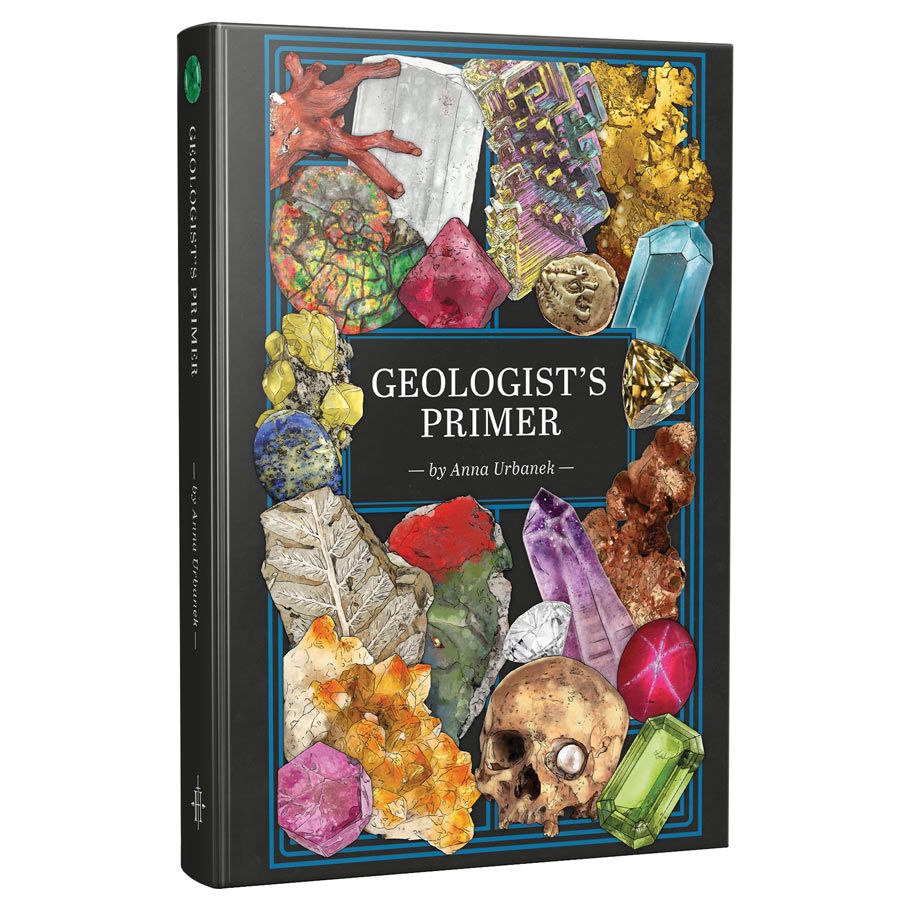 Geologist’s Primer - Book titled Geologist’s Primer with colorful mineral and crystal illustrations on black cover.