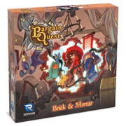 Bargain Quest: Brick & Mortar Expansion - Square board game box with colorful fantasy characters on the front, titled Bargain Quest Brick & Mortar Expansion.