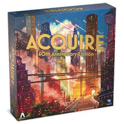 Acquire: 60th Anniversary Edition - Square board game box with vibrant cityscape artwork and gold foil "Acquire 60th Anniversary Edition" text on the front.
