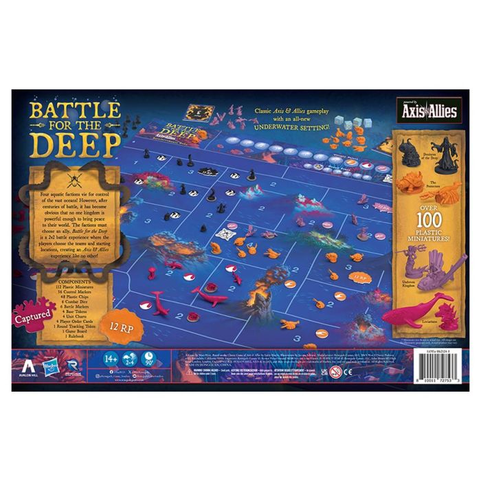Battle for the Deep (Powered by Axis & Allies) - Naval-themed strategy board game with a blue ocean map, colorful ship tokens, and detailed game pieces.