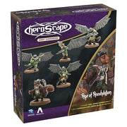Heroscape: Rising Tide: Wing Commander Tuck Harrigan and Vorid Glidestrikers Army Expansion - Heroscape Rising Tide Wing Commander Tuck Harrigan and Vorid Glidestrikers Army Expansion box with winged miniatures on.