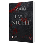 Vampire: The Masquerade: Live Action Roleplaying Game: Laws of the Night - The Masquerade Laws of the Night" with red blood splatter and white logos on the cover.