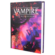 Vampire: The Masquerade: 5th Edition Core Book - Hardcover book with dark purple and red cover art featuring a stylized vampire face and white "VAMPIRE" title text.