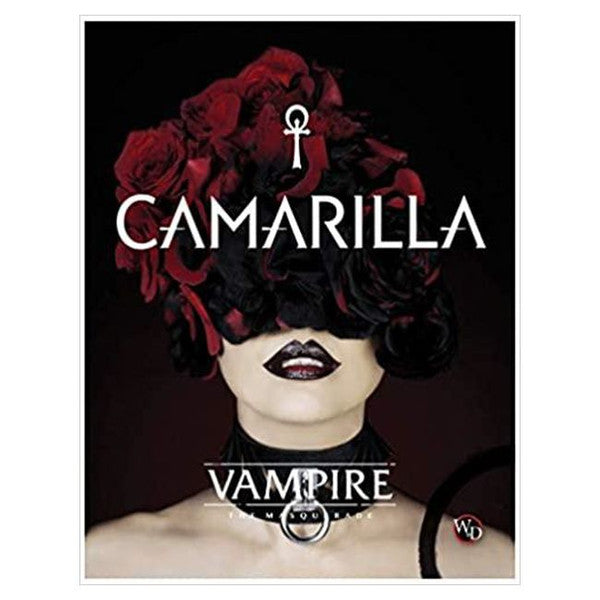 Vampire: The Masquerade: 5th Edition Camarilla Sourcebook - The Masquerade Camarilla sourcebook cover featuring dark red roses and black roses forming a crown on a pale face with black