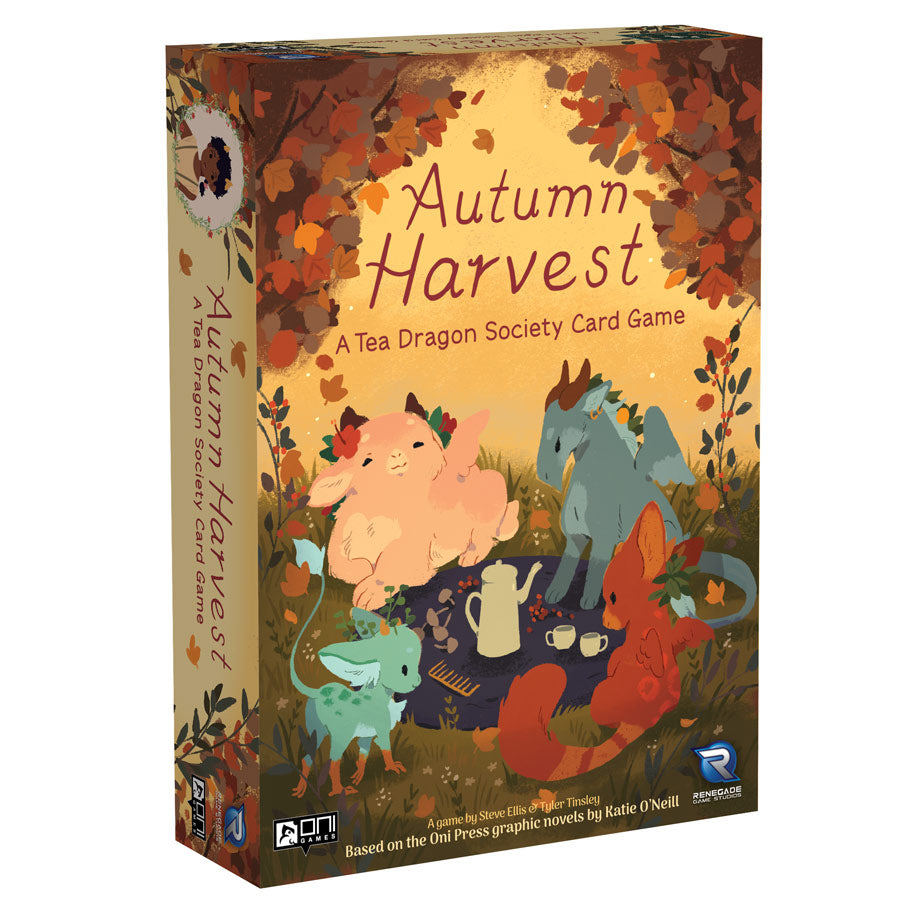 Autumn Harvest: A Tea Dragon Society Card Game - Autumn Harvest card game box featuring colorful illustrated tea dragons in autumn leaves and warm earthy tones.