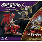 Heroscape: Rising Tide: Sonlen and Halushia, Scion of the Wild Army Expansion - A red-winged dragon rider in silver armor and a stag-like horned creature with a warrior in brown and green tones.
