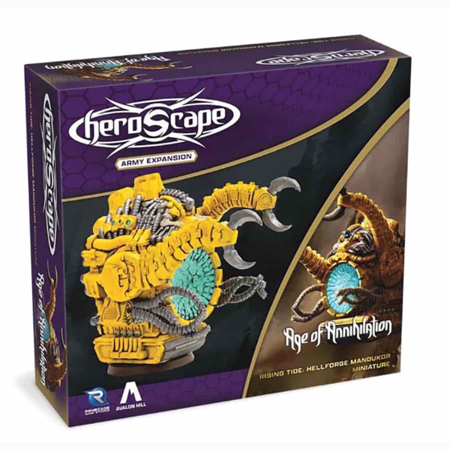 Heroscape: Rising Tide: Hellforge Mandukor Army Expansion - Heroscape Rising Tide Hellforge Mandukor Army Expansion box featuring yellow and blue mechanical amphibious battle units on.