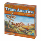 Trans America - Trans America board game box with desert landscape and wooden signpost showing Boston road.