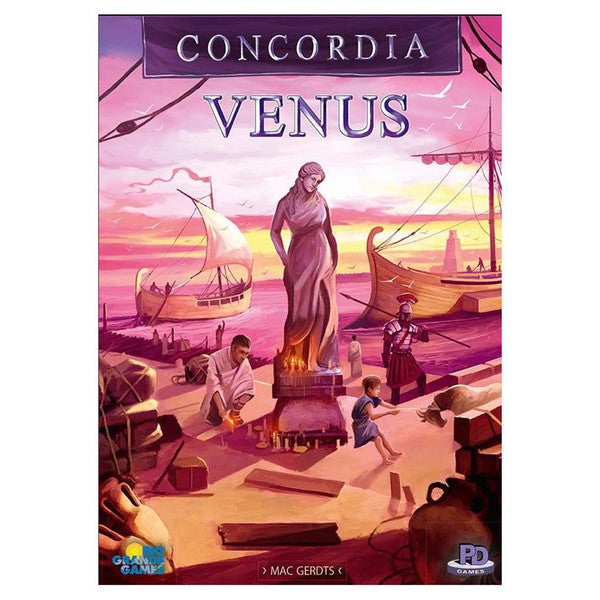 Concordia: Venus PLUS - Concordia Venus PLUS board game box featuring classical statue and ancient ships at sunset with purple and pink tones.