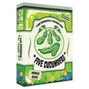 Five Cucumbers - Box of Five Cucumbers card game featuring green cucumber illustrations and playful typography.