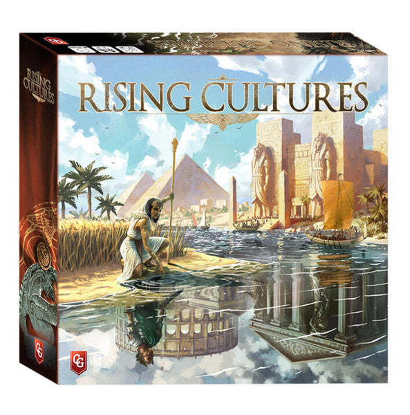 Rising Cultures (PREORDER) - Board game box with ancient Egyptian theme showing pyramids, a river, and historic monuments in warm tones.