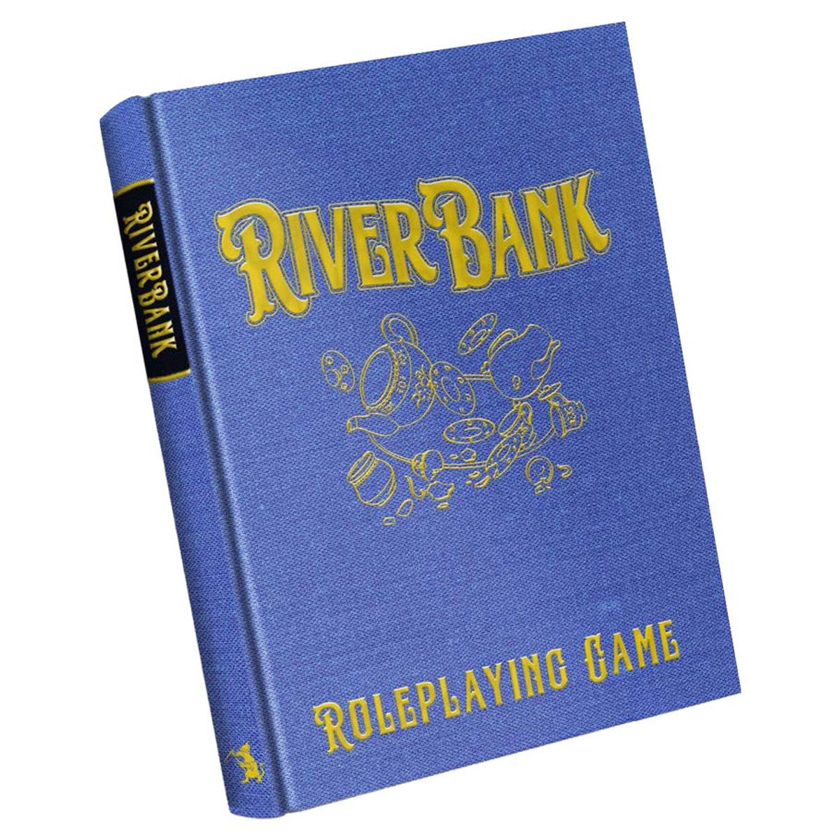 Riverbank RPG Limited Edition - Blue hardcover book with gold embossed title "Riverbank" and illustration of river rocks and leaves, labeled "Roleplaying.