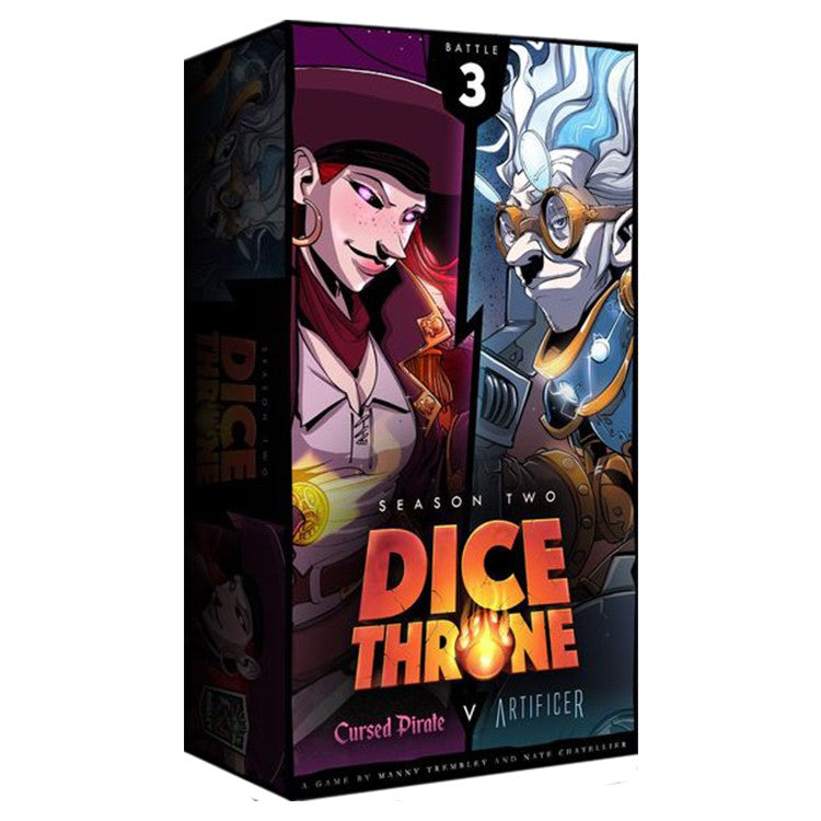 Dice Throne: S2: Artificer Vs Cursed Pirate - Dice Throne Season Two game box featuring stylized pirate and scientist characters in red, brown, blue, and white.