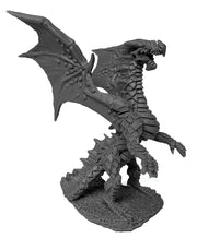 Fire Dragon Hatchling - Dark gray detailed dragon figurine with outstretched wings and open mouth standing on textured base.