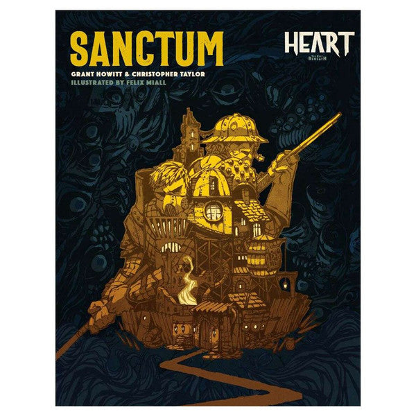 Heart: Sanctum - Dark blue RPG book cover featuring a detailed golden fortress with glowing windows and shooting star motif.