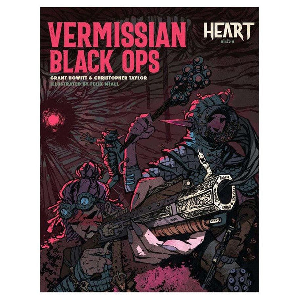 Heart: Vermissian Black Ops - Dark red and black comic book cover featuring robotic characters holding futuristic weapons with bold pink text Vermissian.