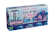 Railroad Tiles: Energy Expansion - Rectangular box of Railroad Tiles Energy Expansion featuring illustrated trains, power lines, and a scenic blue and purple.